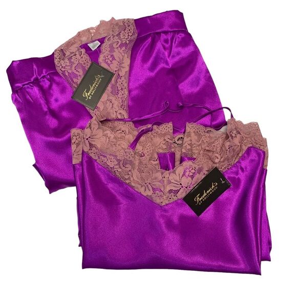 Frederick’s Of Hollywood Satin Lace Robe Matching Cami & Shorts 3 PIECE Sz.XL - Picture 10 of 11